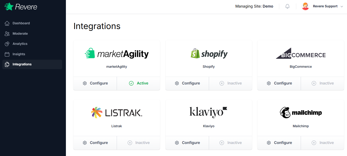 Integrations page