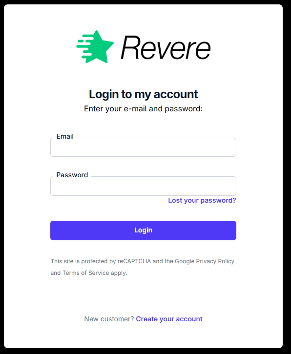 Revere login screen